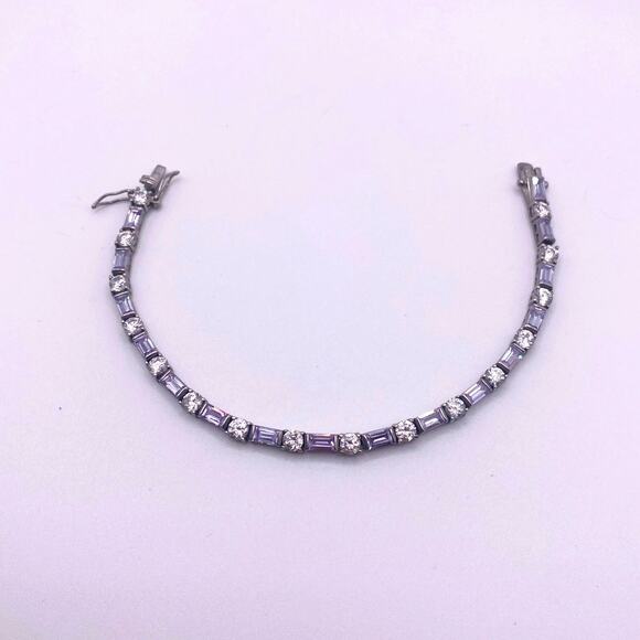 Vintage Sterling Silver Bracelet Round and Baguette Cubic Zirconia Crystals - Picture 3 of 7